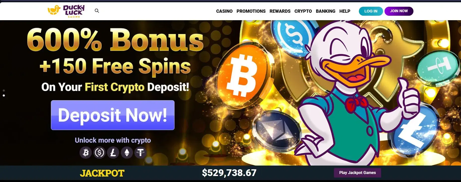 DuckyLuck Casino Homepage Sept 2025