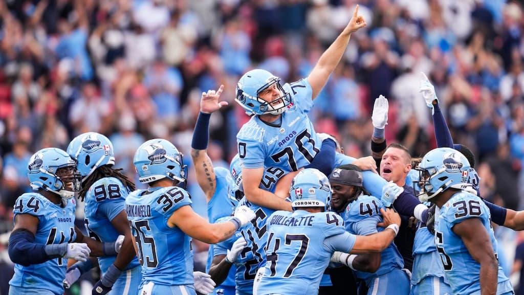 The Toronto Argonauts celebrate Lirim Hajrullahu's game-winning field goal vs. the Edmonton Elks in Week 15 - Montreal Alouettes vs. Toronto Argonauts CFL Week 16 Prediction & Picks (9/19/2025)