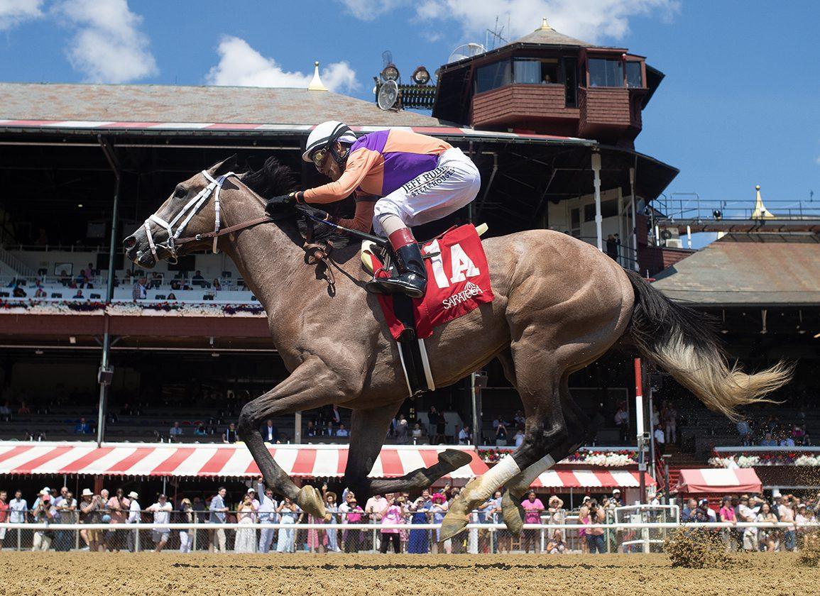 Horse running with jockey