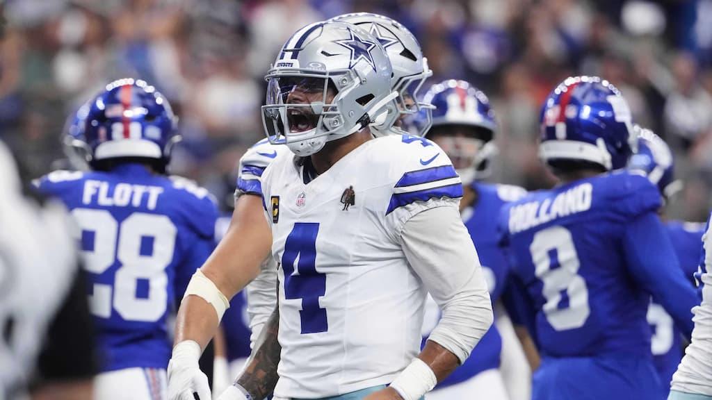 NFL Primetime Games Betting Guide cover (Dallas Cowboys quarterback Dak Prescott against the New York Giants)