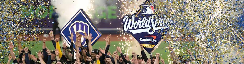 World Series Betting Guide cover (the Milwaukee Brewers celebrating their 2026 World Series win over the Tampa Bay Rays)