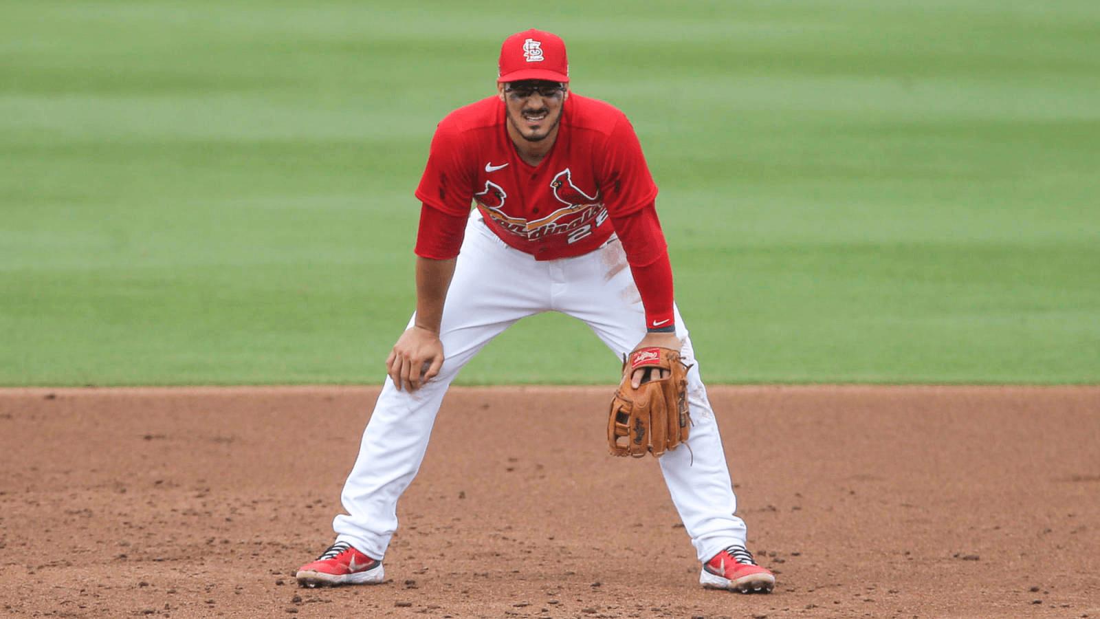 Feb 28, 2021; Jupiter, Florida, USA; St. Louis Cardinals third baseman Nolan Arenado (28) plays his position against the Washington Nationals during the second inning at Roger Dean Chevrolet Stadium. Mandatory Credit: Sam Navarro-USA TODAY Sports