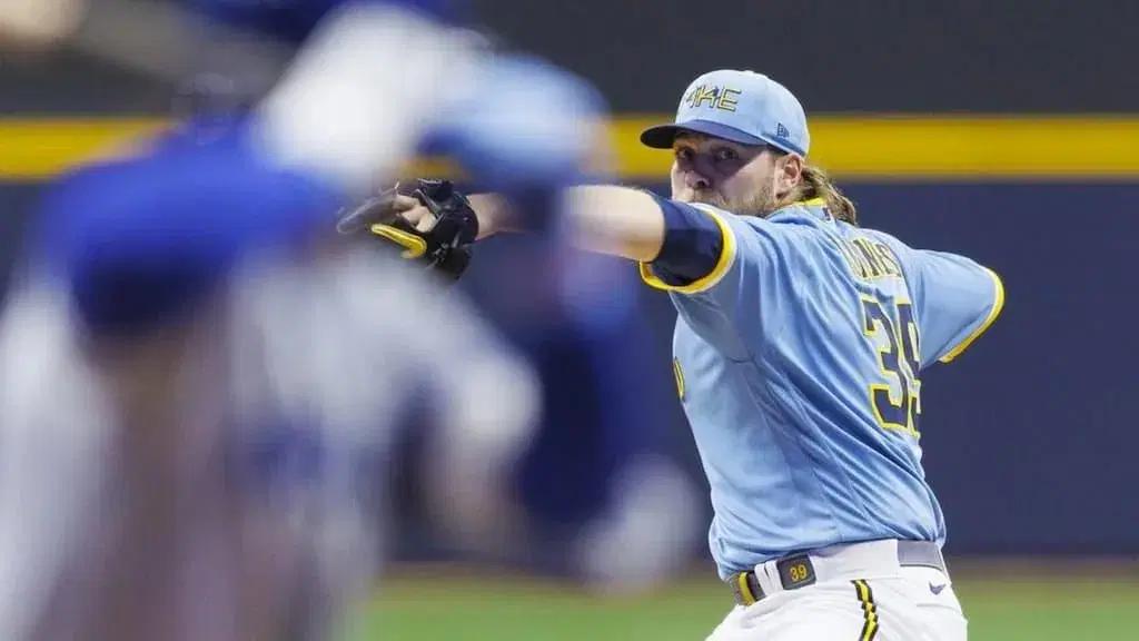 Corbin Burnes pitching against the Twins
