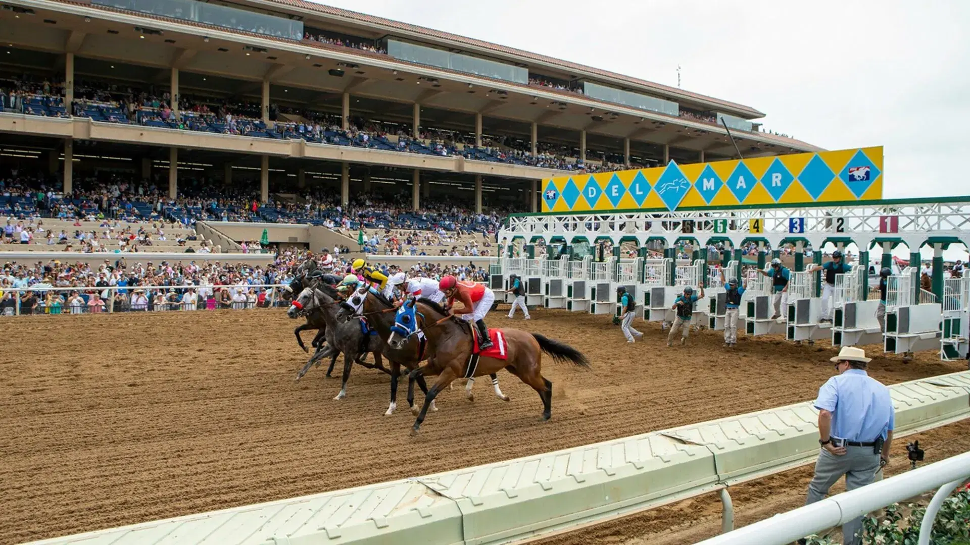 Horses leave the gate at Del Mar