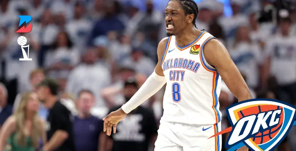 Jalen Williams grinding his teeth at home. White Thunder Jersey. 2025 NBA Finals Betting News Game Two Coverage.