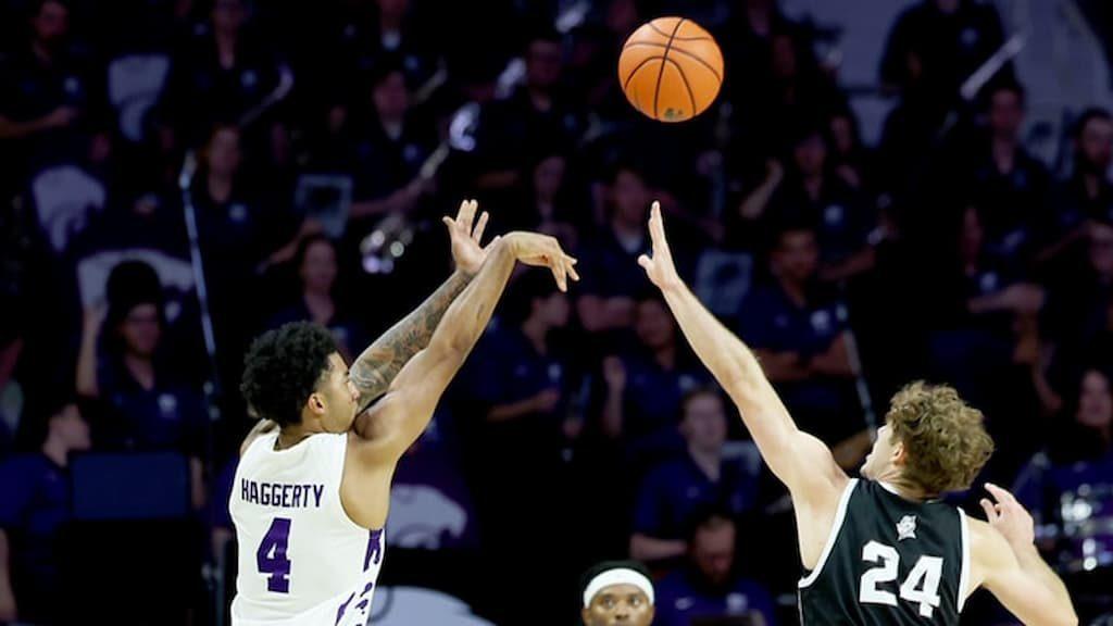 Kansas State basketball star P.J. Haggerty (#4) puts up a shot - Cal vs. Kansas State Prediction & Picks (11/13/2025)