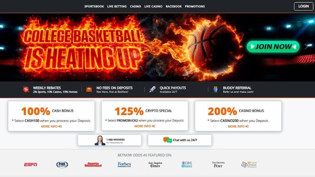 BetNow Sportsbook home page