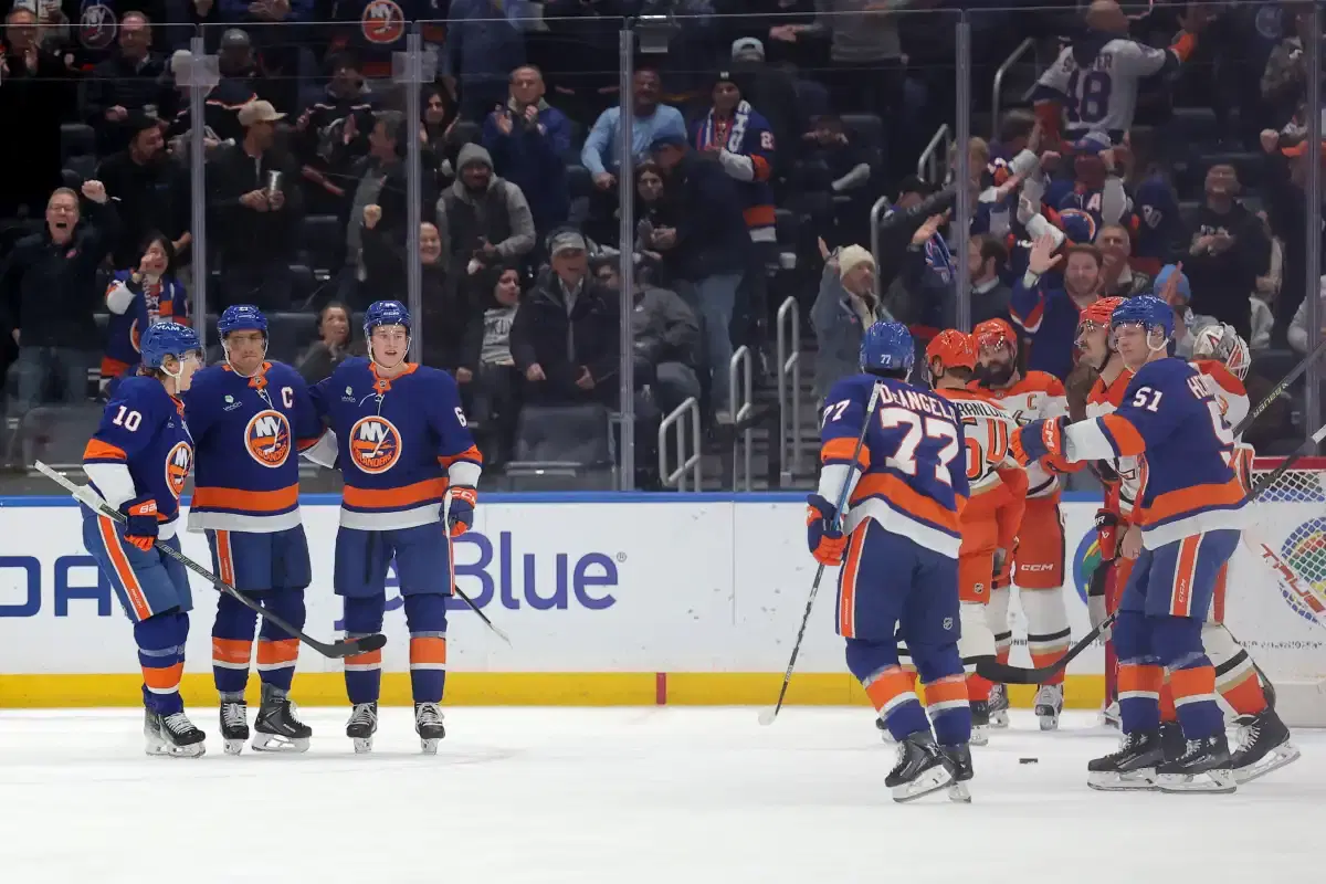 Islanders players celebrate