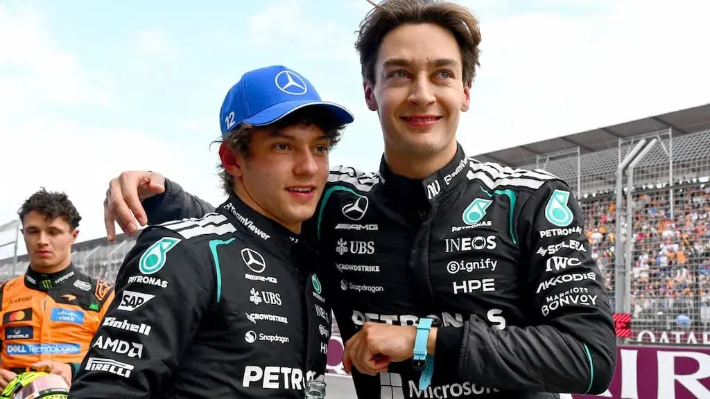 Mercedes teammates Kimi Antonelli (left) and George Russell (right) - 2026 Formula 1 Australian Grand Prix Predictions & Picks cover