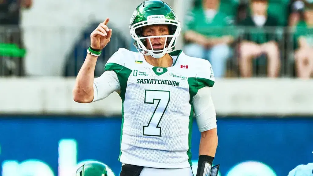 Edmonton Elks vs. Saskatchewan Roughriders CFL Week 8 Prediction, Picks & Odds cover (Roughriders quarterback Trevor Harris)