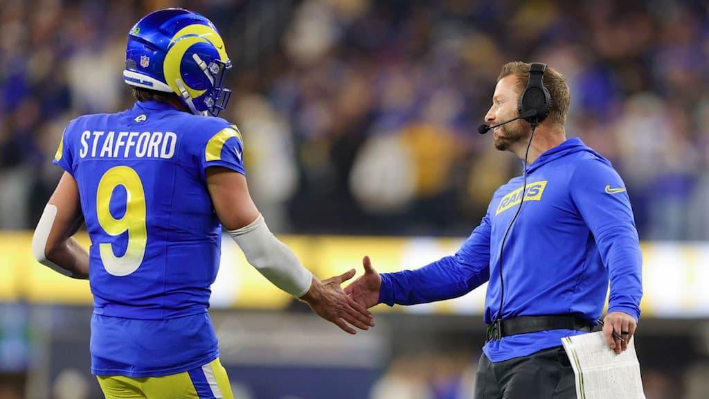 Best NFL Betting Resources cover (Matthew Stafford and Sean McVay handshake)
