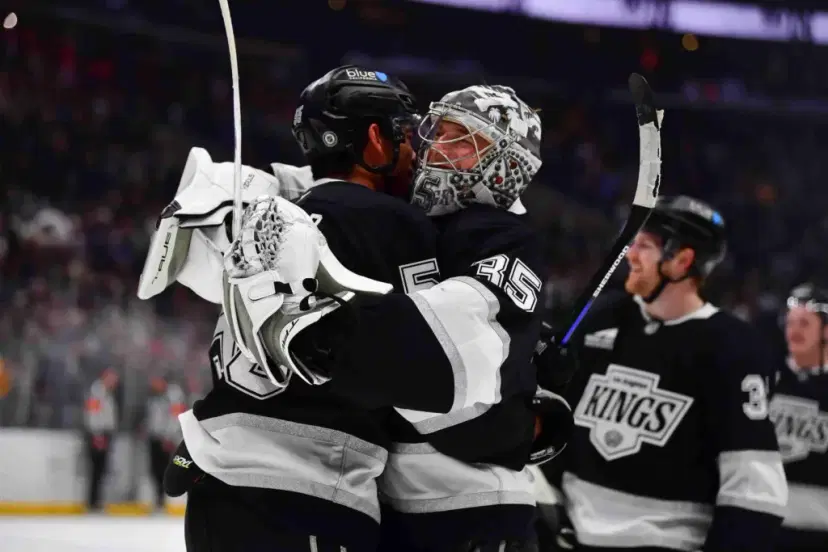 LA Kings players celebrating a big win