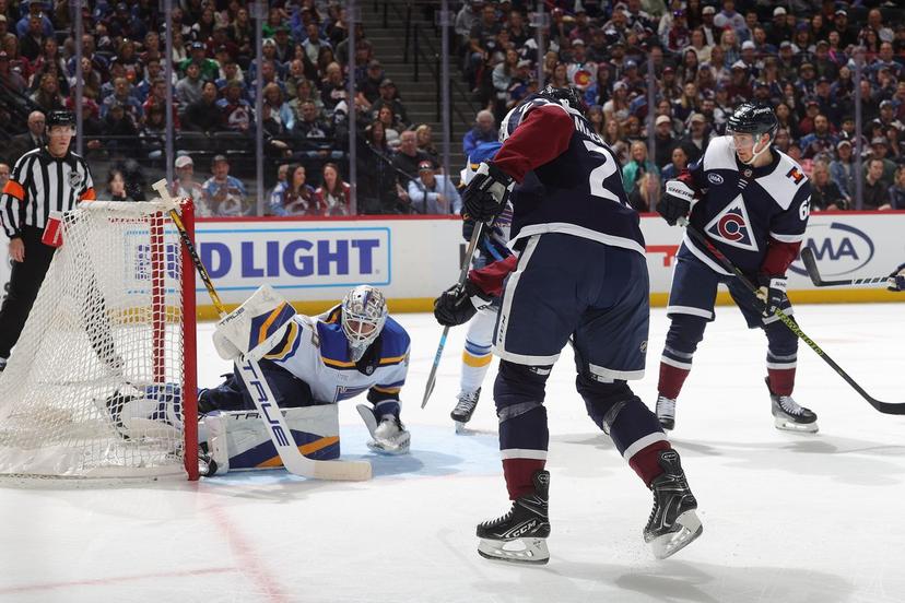 Jordan Binnington and Nathan MacKinnon