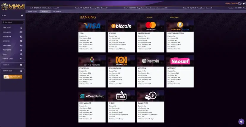 Miami Club Casino Banking