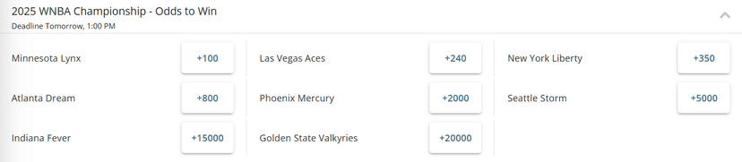 2025 WNBA Title Odds