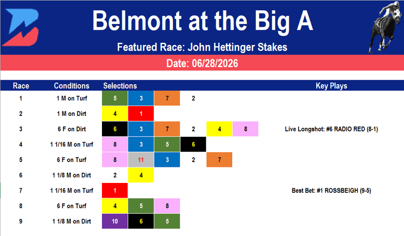 Belmont at the Big A Picks: Aqueduct's Farewell Card (6/28/2026)