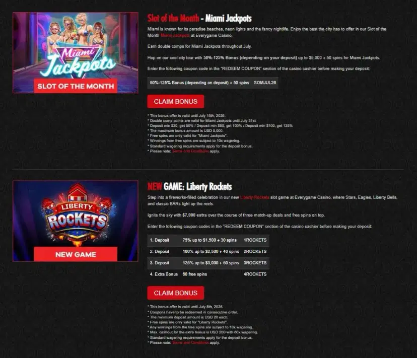 everygame casino promotions july 2026