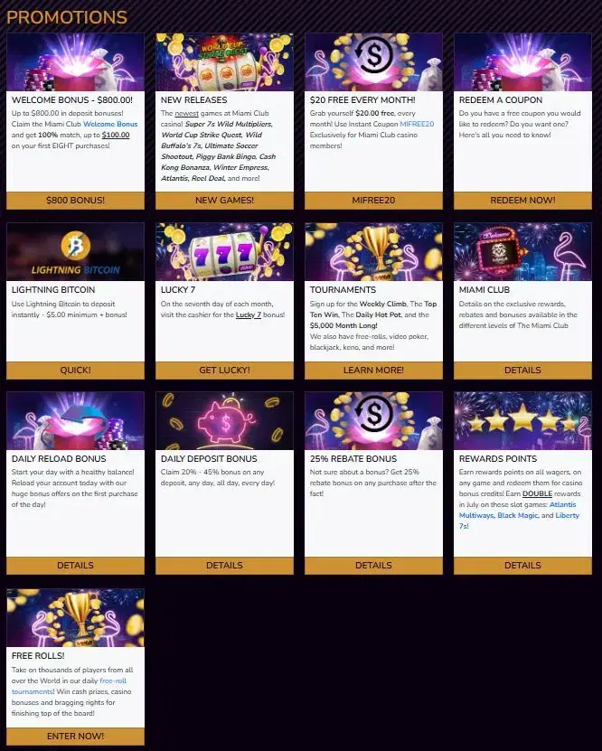 miami club casino promotions july 2026