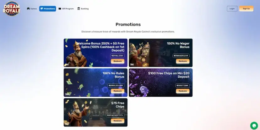 dream royale casino bonuses and promos