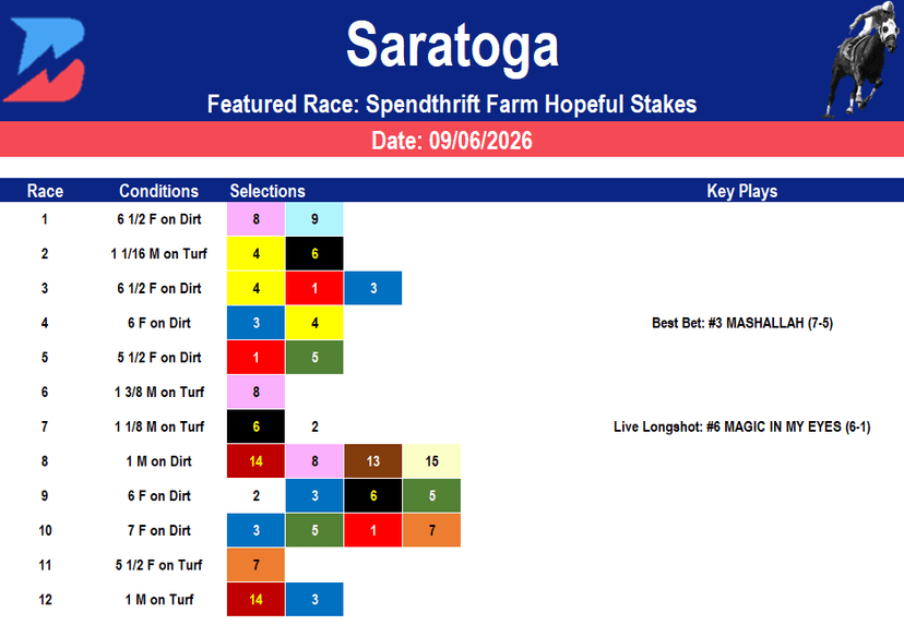 Saratoga Picks: Grade 1 Hopeful Stakes (9/6/2026)