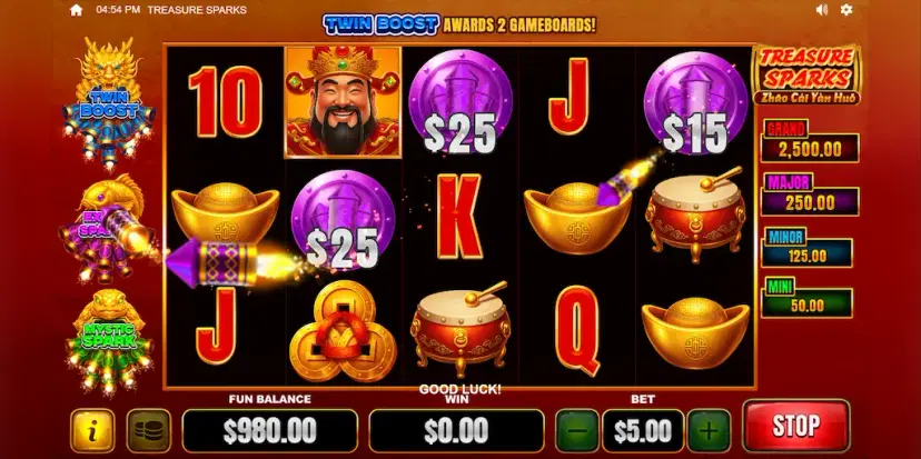 treasure sparks hold & spin feature
