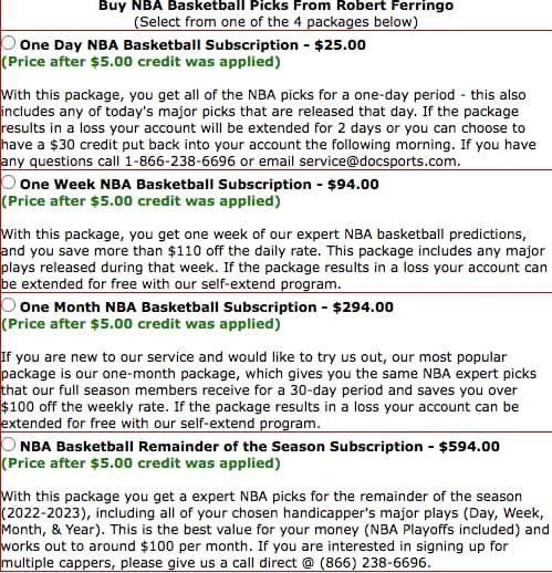 Doc Sports Premium Price Chart