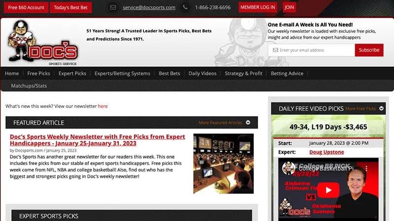 A screen of the Doc's Sports website