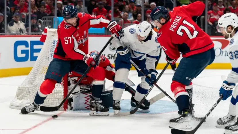 Aliaksei Protas is back on the top line with Ovechkin