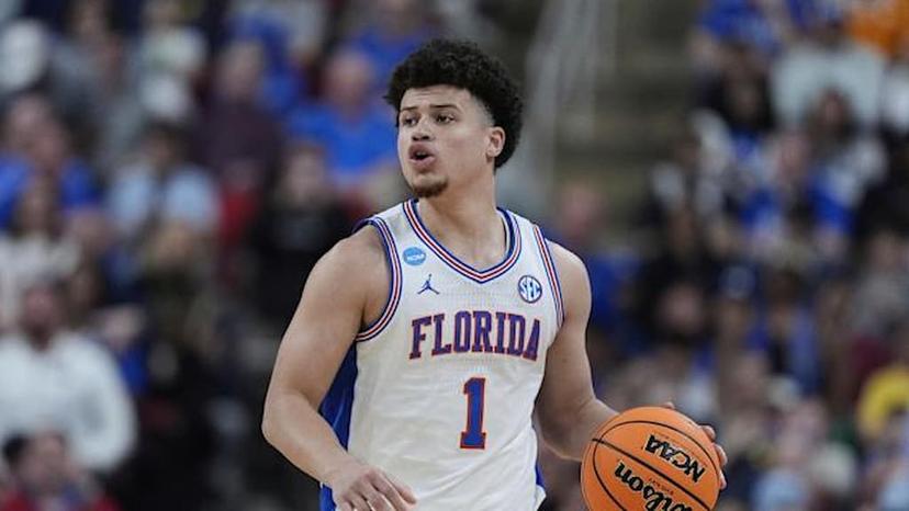 Walter Clayton Jr. (pictured dribbling a basketball) and the Florida Gators will meet Maryland in 2025 Sweet Sixteen action