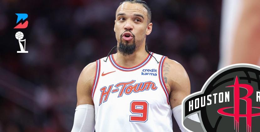 Dillon Brooks with the Rockets logo.