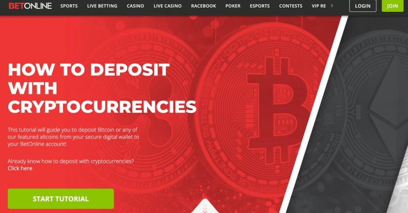 Screenshot from BetOnline Sportsbook showing its crypto options