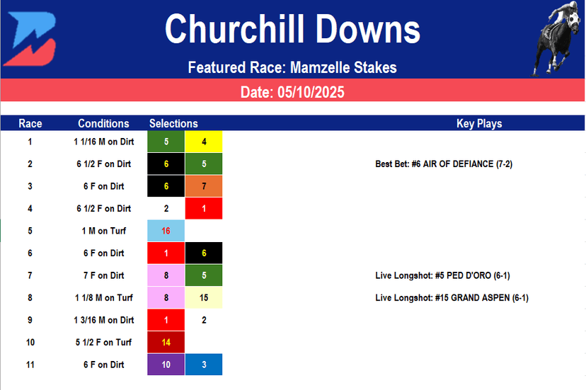 Churchill Downs Picks- Mamzelle Stakes (5/10/2025)