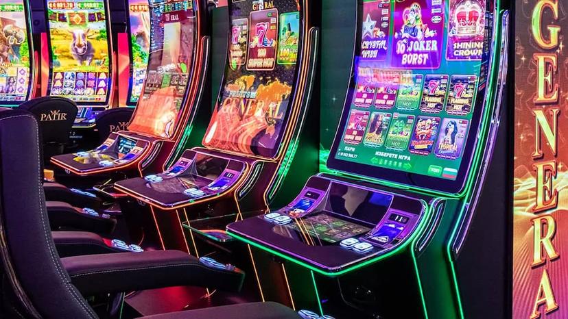 A row of slot machines at a land-based casino