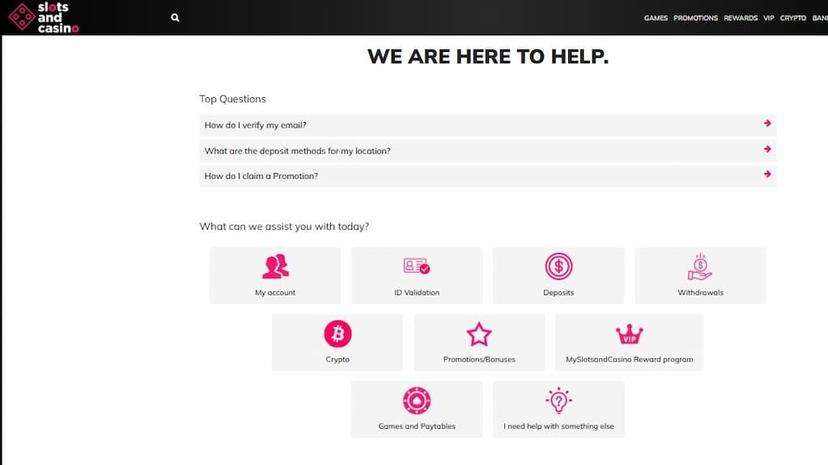 online casino FAQ page