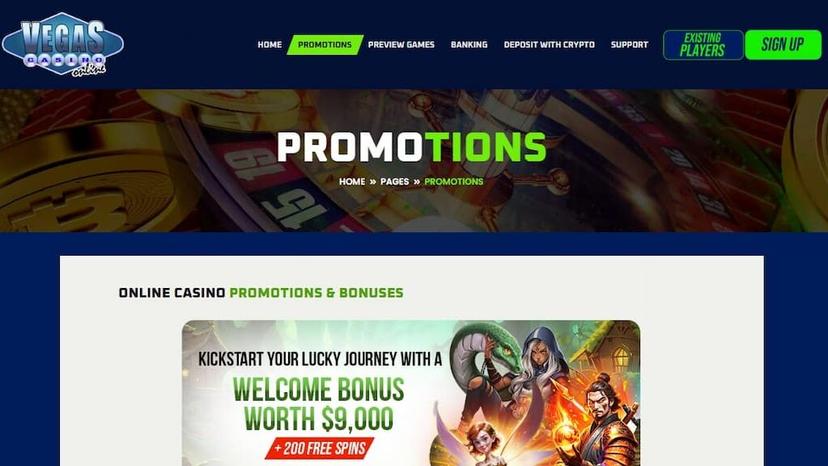 Vegas Casino Online promotions page