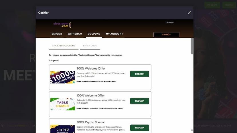 Some of the bonuses and promotions available at SlotsRoom Casino