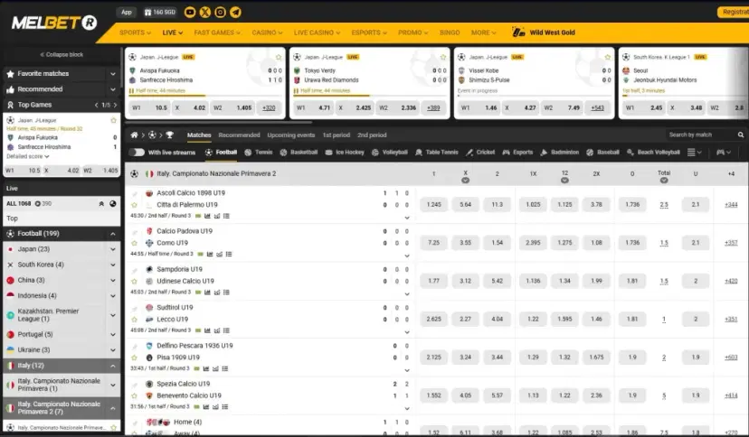 MelBet Sportsbook Page