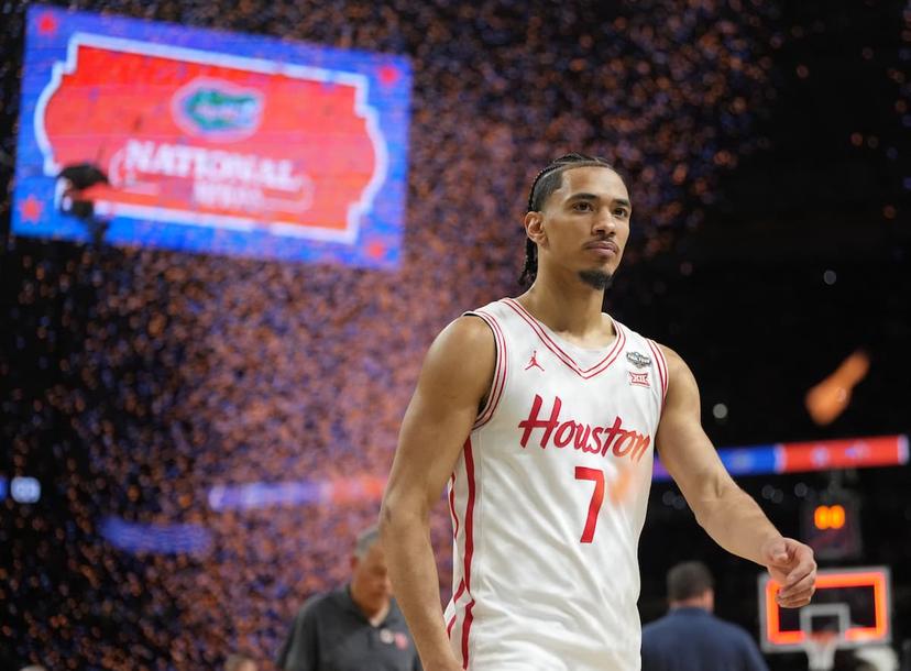 Milos Uzan returned to Houston after withdrawing from the NBA Draft, and has played 34 minutes a game for the Cougars - Houston Auburn Picks