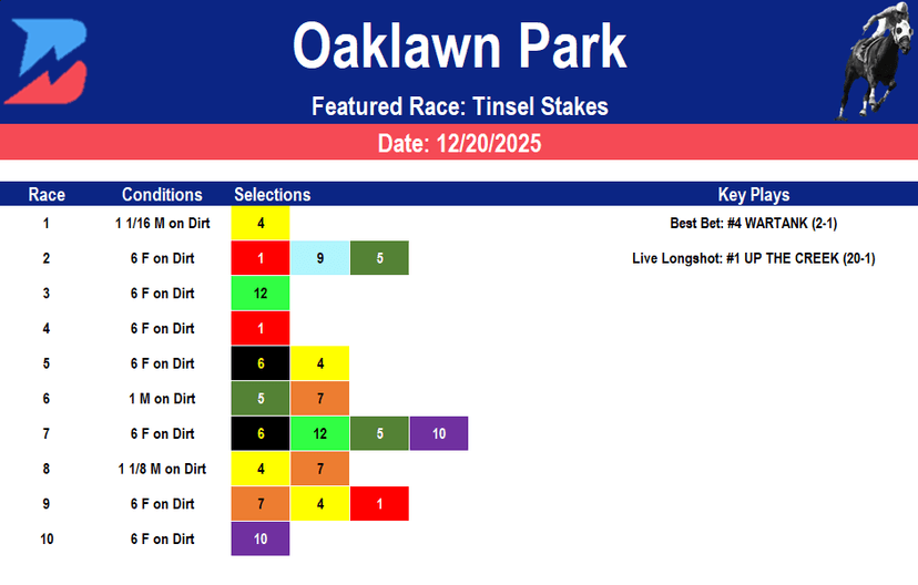 Oaklawn Park Picks: Tinsel Stakes Analysis (12/20/2025)