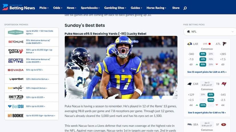 An example of the NFL expert picks available at bettingnews.com