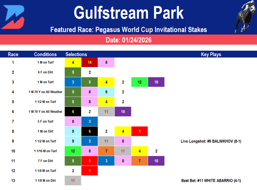 Gulfstream Park Picks: Grade 1 Pegasus World Cup (01/26/2026)