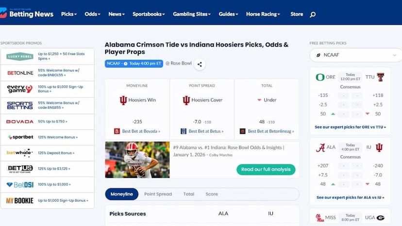 An example of the NCAA football picks available at bettingnews.com