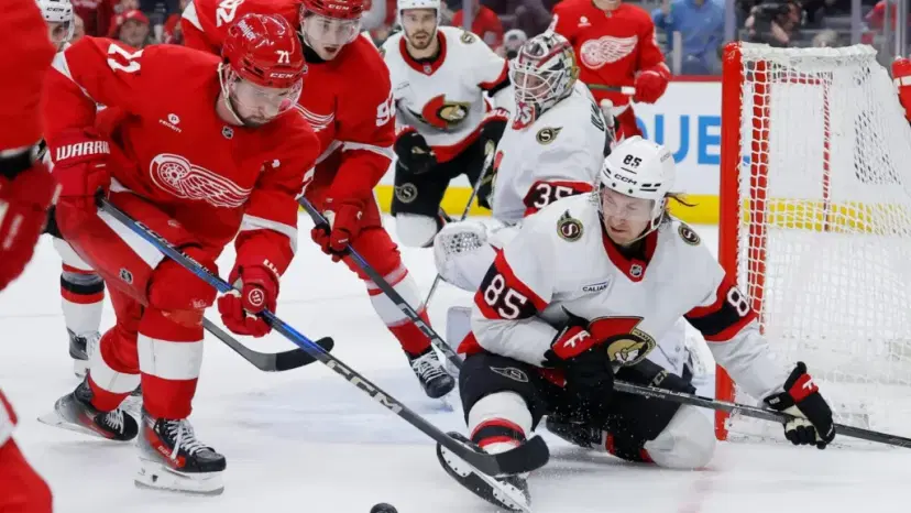Dylan Larkin and Jake Sanderson