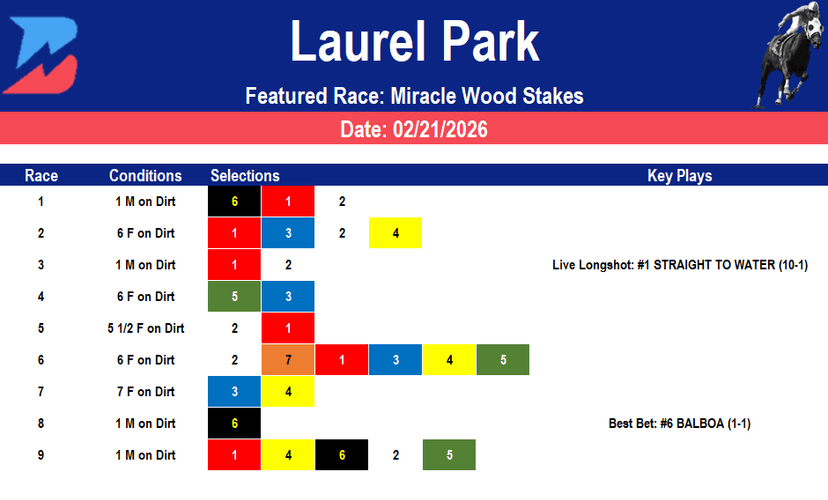 Laurel Park Picks: Miracle Wood Stakes Analysis (2/21/2026)