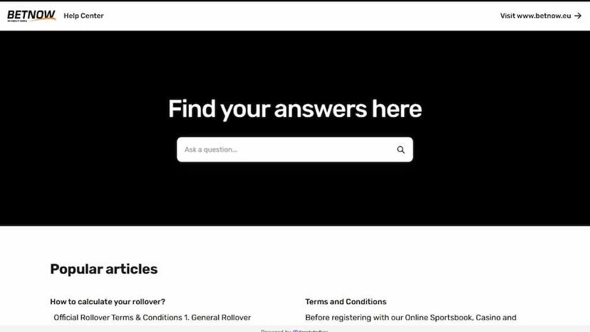 BetNow Help Center page