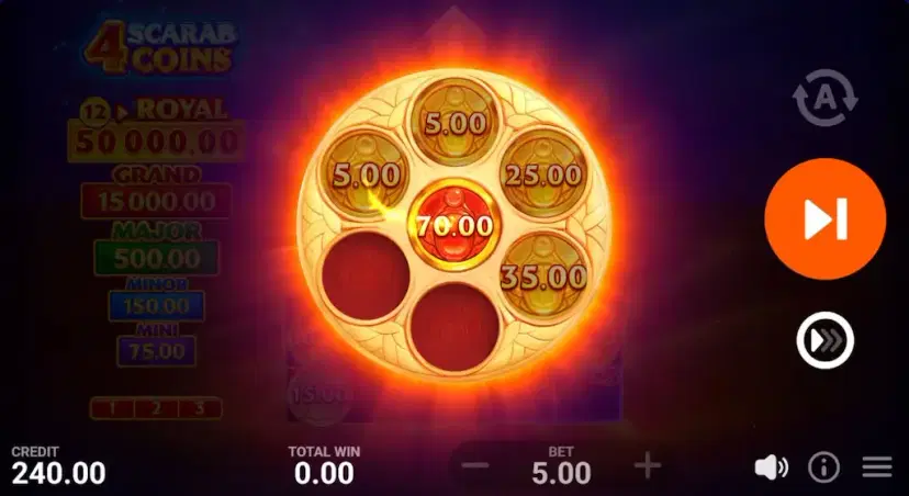 4 Scarab Coins: Hold and Win Bonus Game with Scarab Features