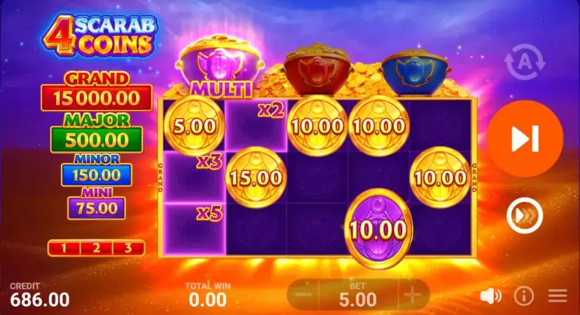 4 Scarab Coins Hold and Win Golden Pot Feature