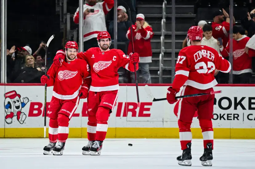 Alex DeBrincat and Dylan Larkin