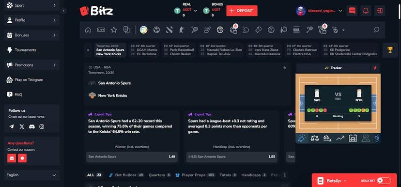 Bitz.io Sportsbook screen