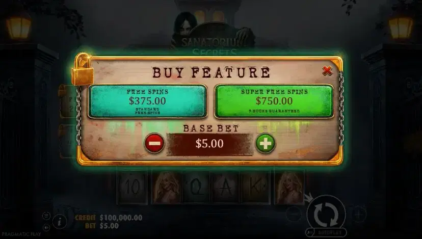 sanatorium secrets buy feature and ante bet